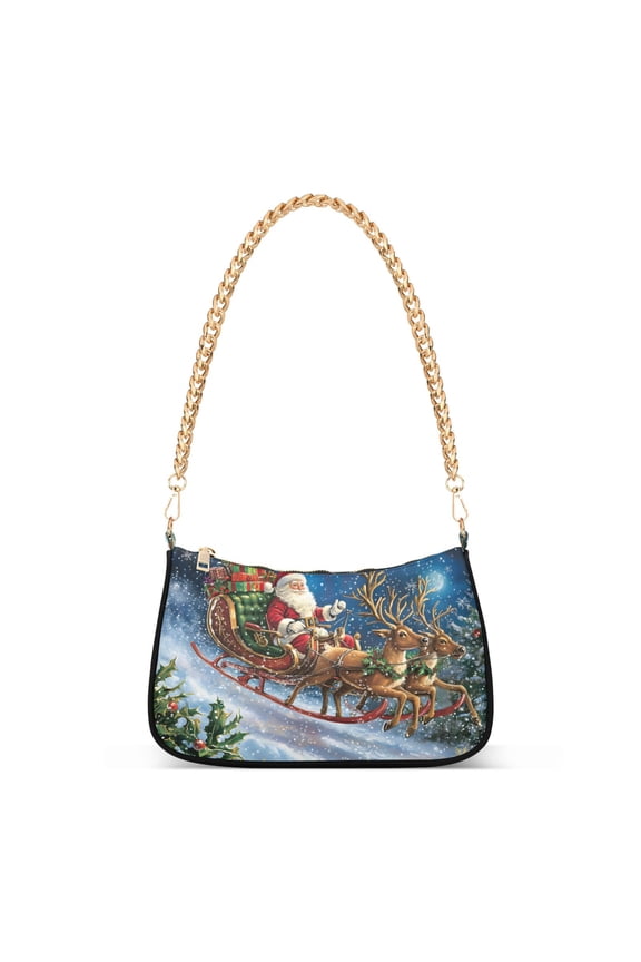 Christmas Santa Claus Reindeer Women's Chain Shoulder Bag Hobo Handbag Tote Crossbody Purse