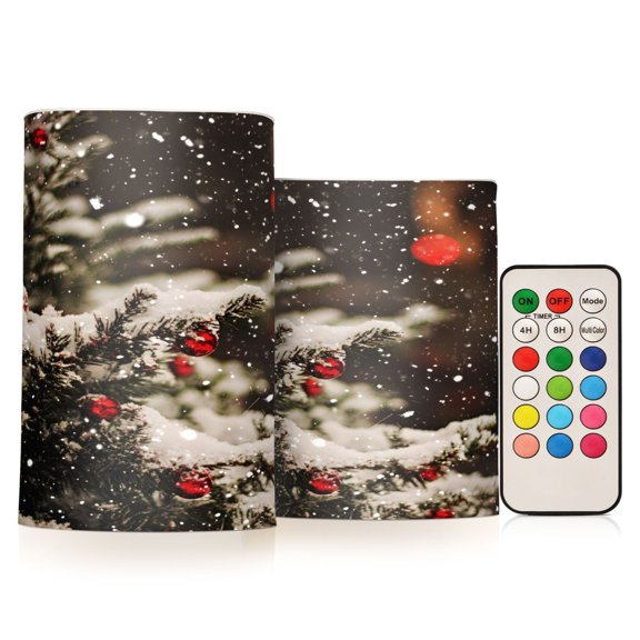 ALAZA Christmas Snow 2 PCs LED Flickering Flameless Candles with Remote Timer Battery Operated Candle