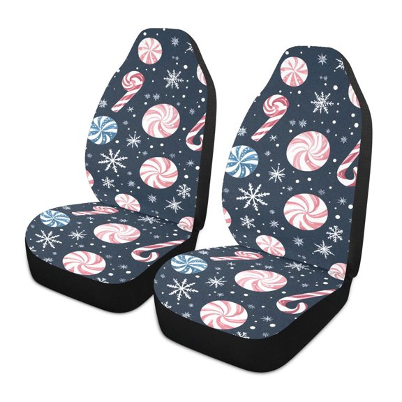 ALAZA Christmas Snowflake Candy Car Seat Covers 2 PCs Universal Auto Front Seats Interior Protector