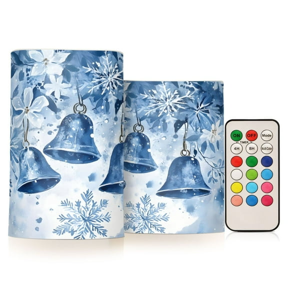 ALAZA Christmas Snowflakes Bells 2 PCs LED Flickering Flameless Candles with Remote Timer Battery Operated Candle