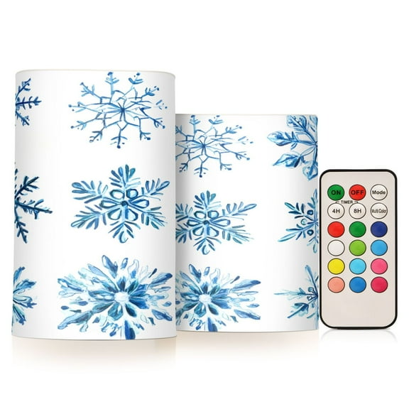 ALAZA Christmas Snowflakes Blue 2 PCs LED Flickering Flameless Candles with Remote Timer Battery Operated Candle