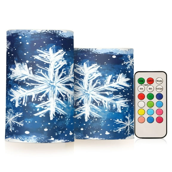 ALAZA Christmas Snowflakes Hand Paint 2 PCs LED Flickering Flameless Candles with Remote Timer Battery Operated Candle