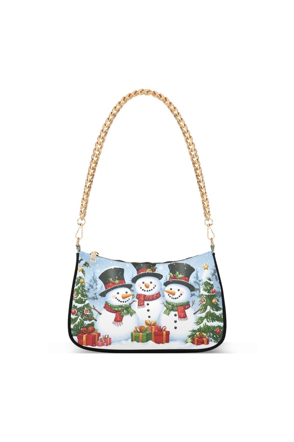 Christmas Snowman Winter Women's Chain Shoulder Bag Hobo Handbag Tote Crossbody Purse