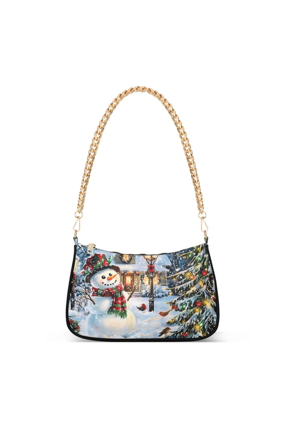 Christmas Snowman Winter Women's Chain Shoulder Bag Hobo Handbag Tote Crossbody Purse