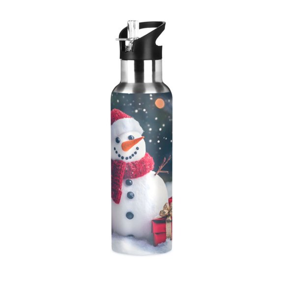 ALAZA Christmas Snowman in Winter Water Bottle Insulated Flask Stainless Steel Straw Lid 20 oz