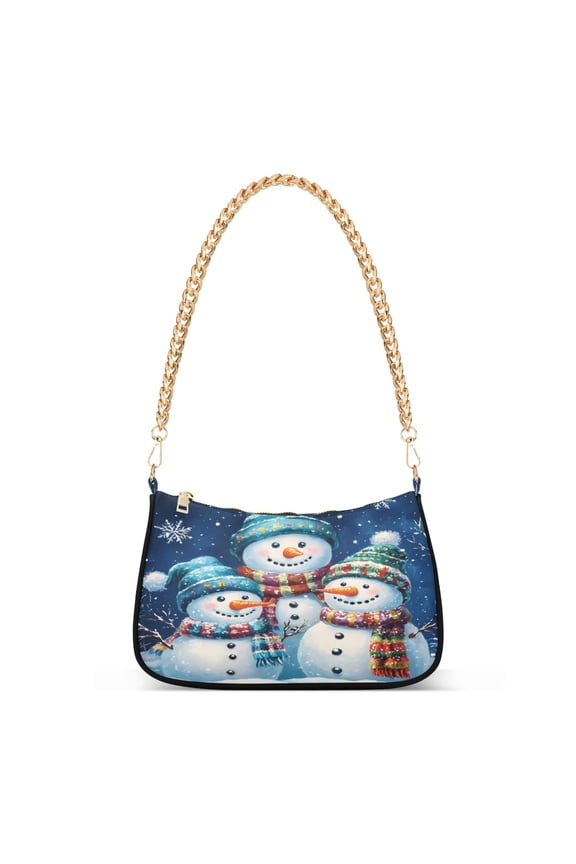 Christmas Snowmans Family Women's Chain Shoulder Bag Hobo Handbag Tote Crossbody Purse