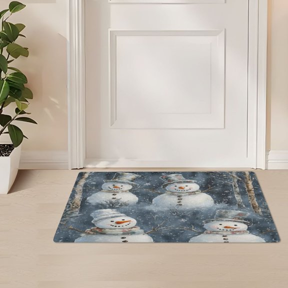 ALAZA Christmas Snowmans in Winter Door Mat Outdoor Indoor Entrance Low Profile Floor Rugs 32"x20"