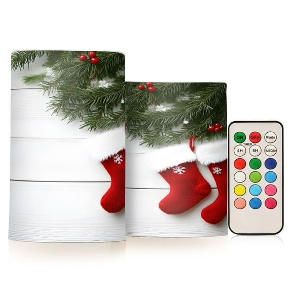 ALAZA Christmas Socks 2 PCs LED Flickering Flameless Candles with Remote Timer Battery Operated Candle