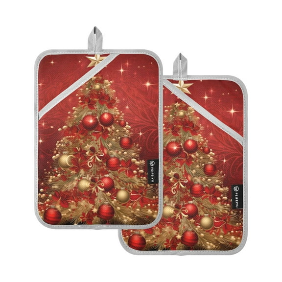 ALAZA Christmas Tree Pot Holders Set of 2 Heat Resistant Kitchen Oven Mitts