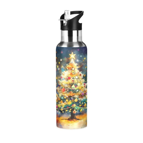ALAZA Christmas Tree Water Bottle Insulated Flask Stainless Steel Straw Lid 20 oz