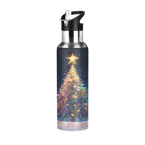 ALAZA Christmas Tree Winter Water Bottle Insulated Flask Stainless Steel Straw Lid 20 oz