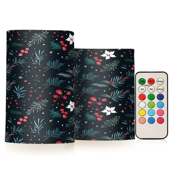 ALAZA Christmas Trees Leaves 2 PCs LED Flickering Flameless Candles with Remote Timer Battery Operated Candle