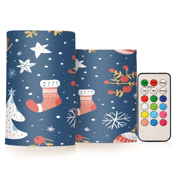 ALAZA Christmas Trees Snowflakes Socks 2 PCs LED Flickering Flameless Candles with Remote Timer Battery Operated Candle