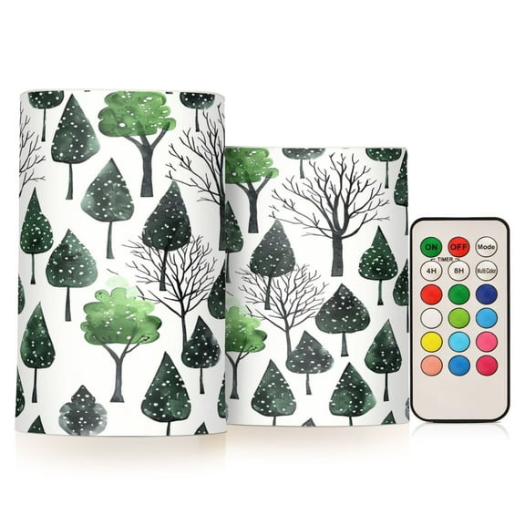 ALAZA Christmas Trees with Snow 2 PCs LED Flickering Flameless Candles with Remote Timer Battery Operated Candle