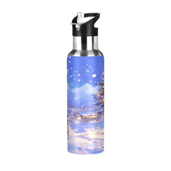 ALAZA Christmas Winter Snowflakes Water Bottle Insulated Flask Stainless Steel Straw Lid 20 oz
