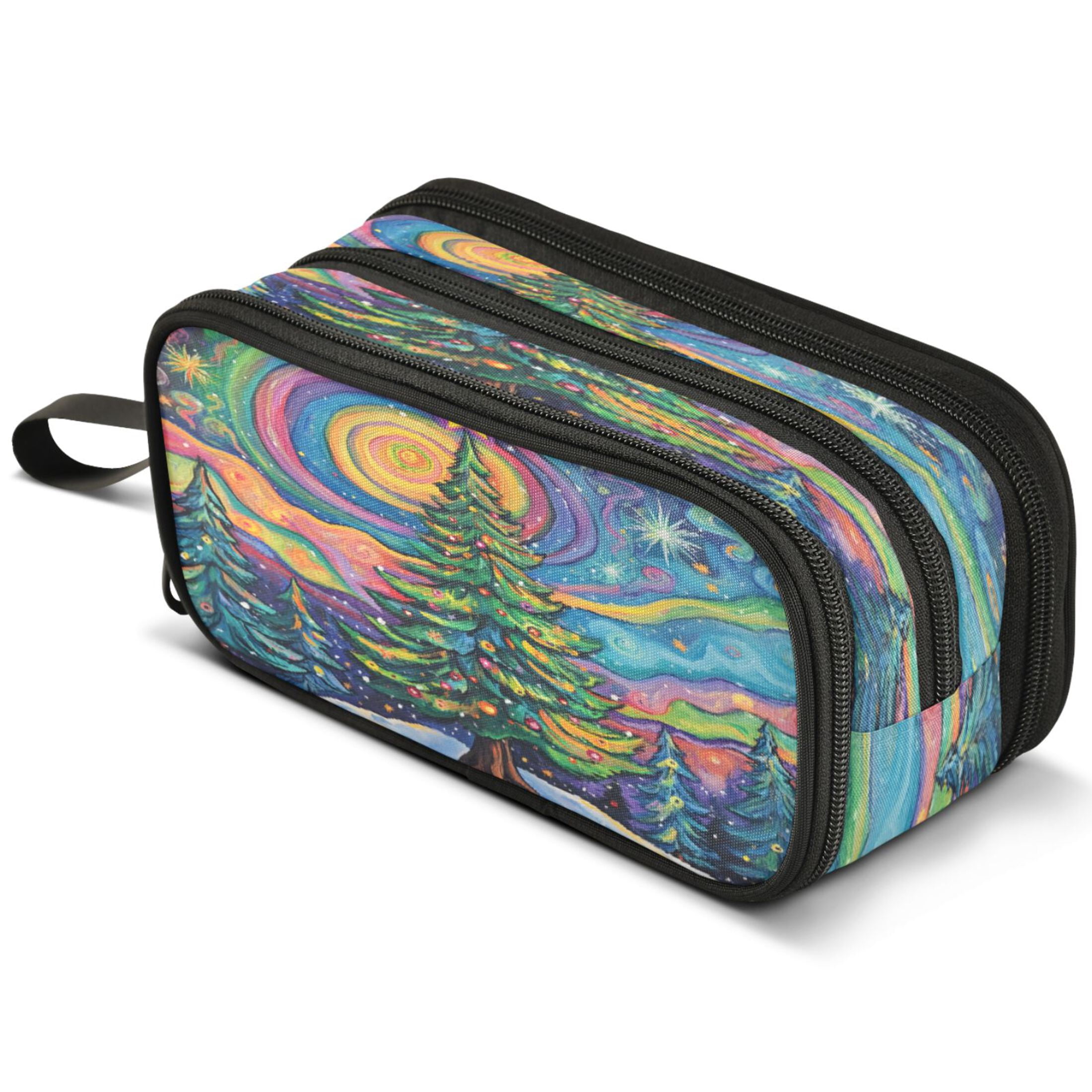 ALAZA Chritstmas Tree Oil Paint Pencil Case Bag Large 3 Compartment Pen ...