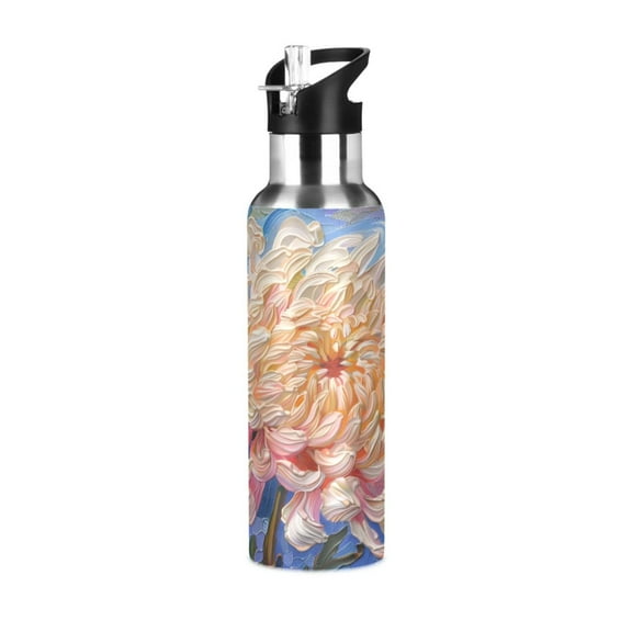 ALAZA Chrysanthemum Blooming Oil Paint Water Bottle Insulated Flask Stainless Steel Straw Lid 20 oz