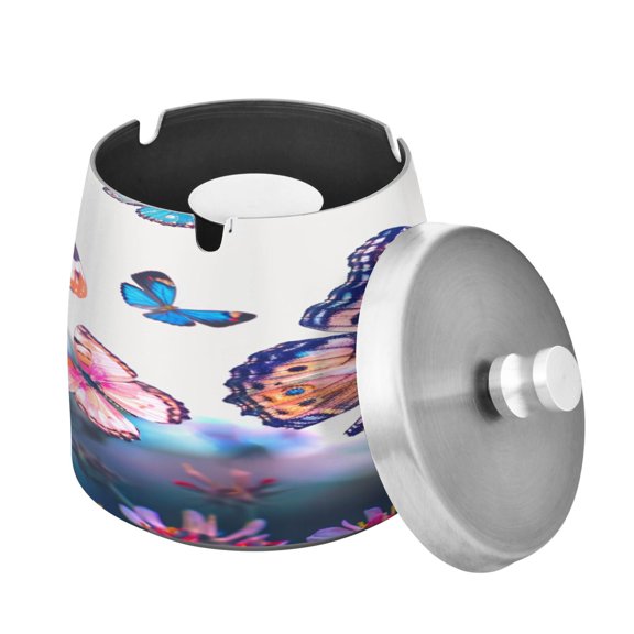 ALAZA Cigar Ashtray with Lid Butterfly Flying in Flower Ash Tray for Cigarettes Smokeless Ashtrays