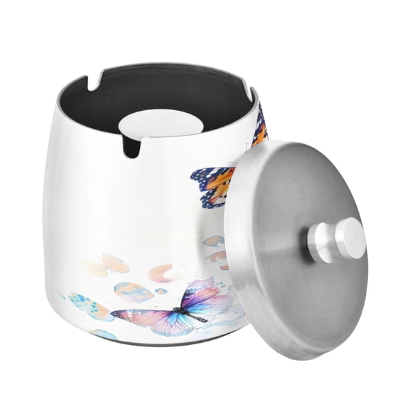 ALAZA Cigar Ashtray with Lid Butterfly Flying on Flower Ash Tray for Cigarettes Smokeless Ashtrays