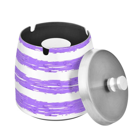 ALAZA Cigar Ashtray with Lid Purple Stripes Pattern Ash Tray for Cigarettes Smokeless Ashtrays