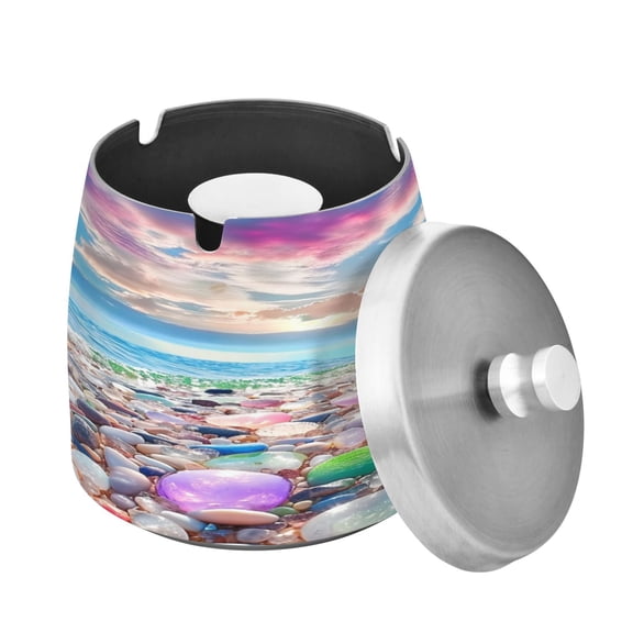 ALAZA Cigar Ashtray with Lid Sea Stone Beach Landscape Ash Tray for Cigarettes Smokeless Ashtrays