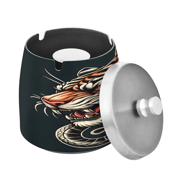 ALAZA Cigar Ashtray with Lid Tiger with Snake and Rose Ash Tray for Cigarettes Smokeless Ashtrays