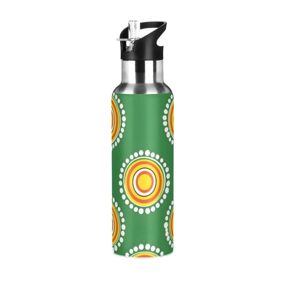 ALAZA Circle with Dots Water Bottle Insulated Flask Stainless Steel Straw Lid 20 oz