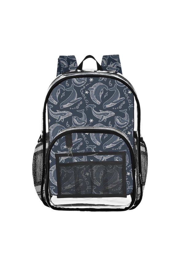 Clear Backpack Abstract Dolphins PVC Transparent BookBag
