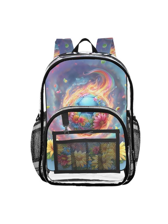 Clear Backpack Abstract Football Flames PVC Transparent BookBag