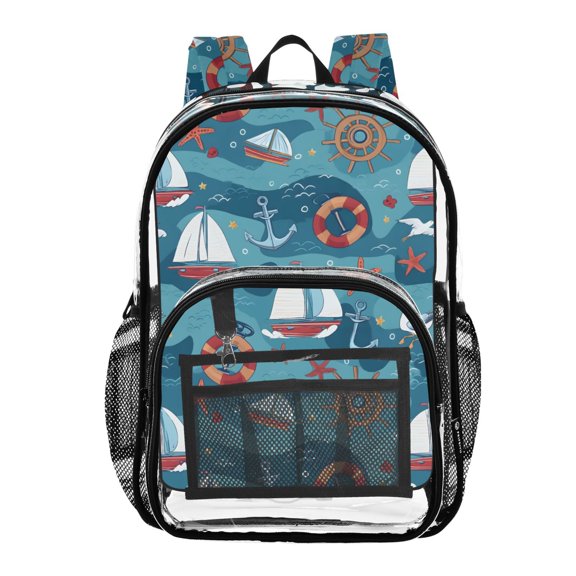 ALAZA Clear Backpack Anchor Sailboat Starfish PVC Transparent BookBag