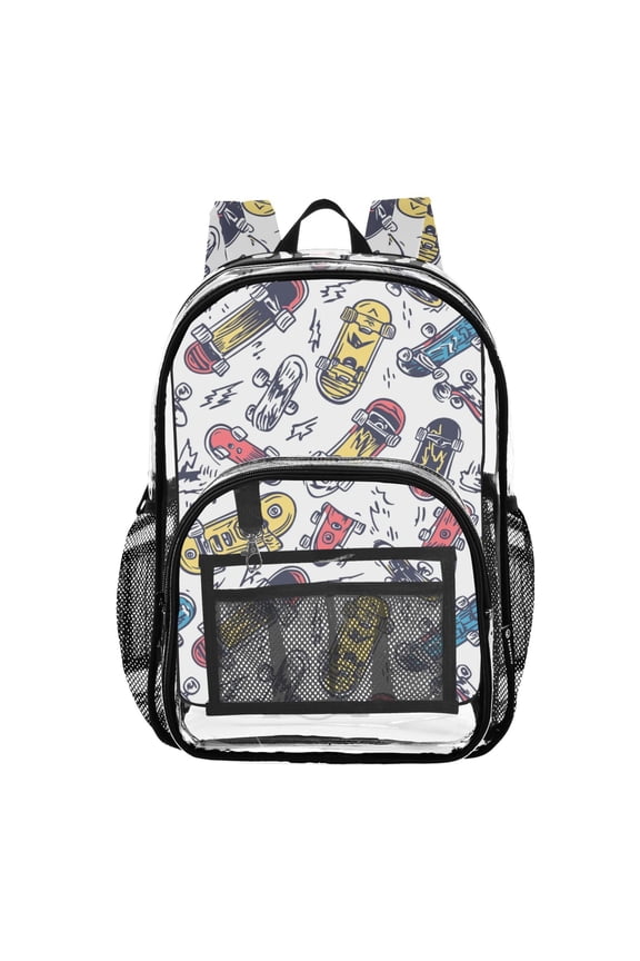 Clear Backpack Artistic Skateboard PVC Transparent BookBag