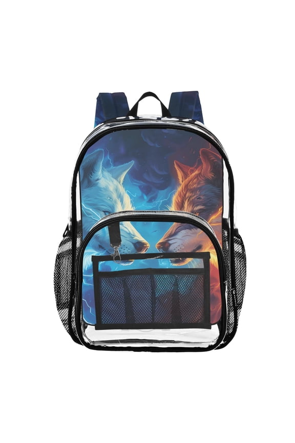 Clear Backpack Artistic Wild Wolfs Animal PVC Transparent BookBag