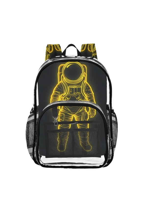 Clear Backpack Astronaut Neon Print PVC Transparent BookBag