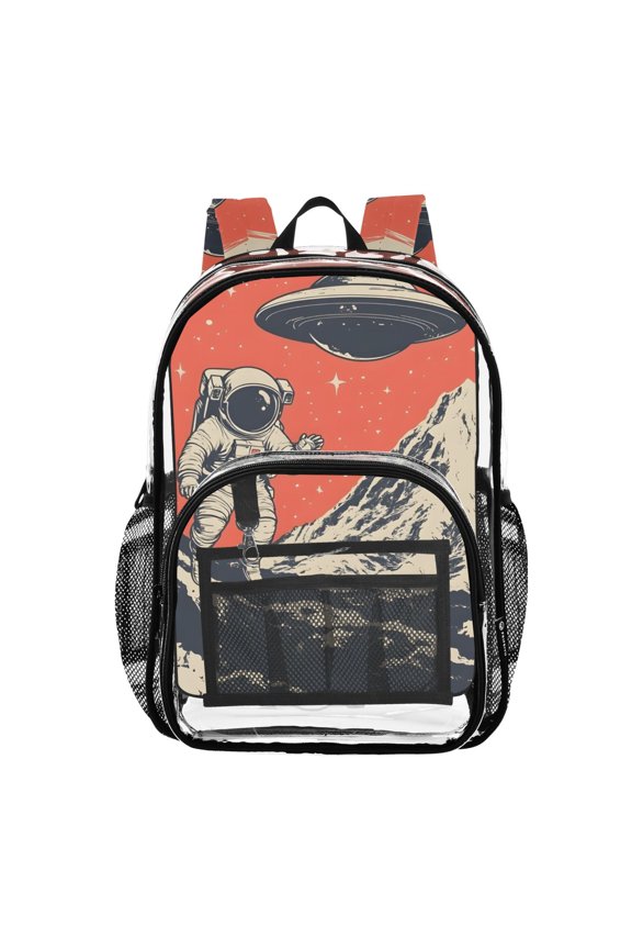 Clear Backpack Astronaut on Mountains PVC Transparent BookBag