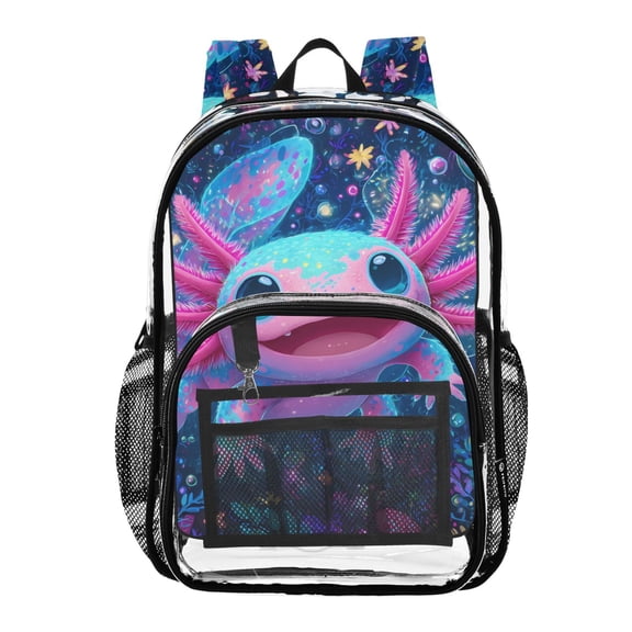 ALAZA Clear Backpack Axolotl in Magic Flowers PVC Transparent BookBag