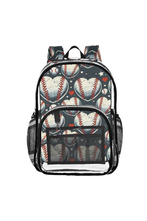 Clear Backpack Baseball Heart Shape PVC Transparent BookBag