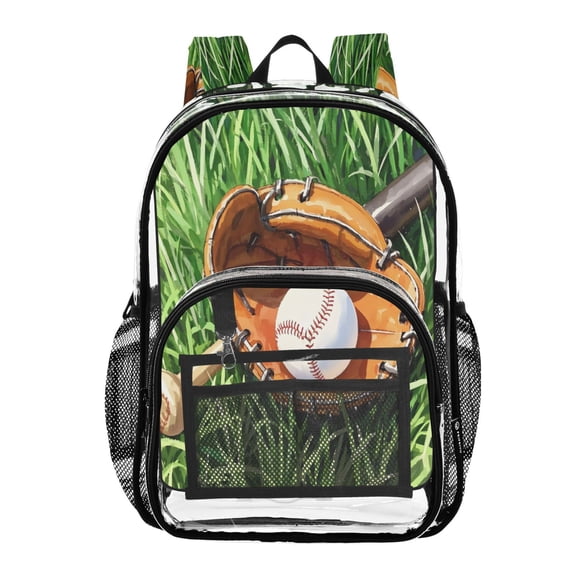 ALAZA Clear Backpack Baseball on Grass PVC Transparent BookBag