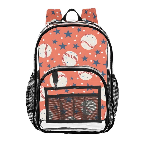 ALAZA Clear Backpack Baseballs with Stars PVC Transparent BookBag