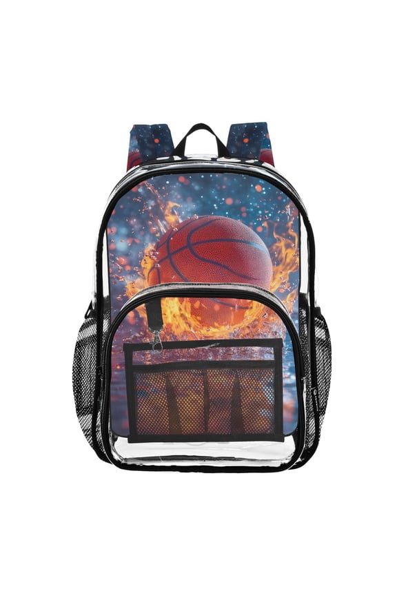 Clear Backpack Basketball Splash Fire PVC Transparent BookBag