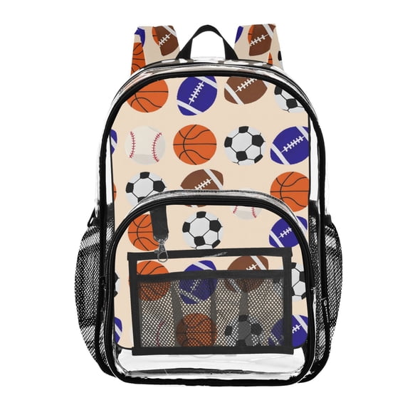 ALAZA Clear Backpack Basketballs Baseball Football PVC Transparent BookBag
