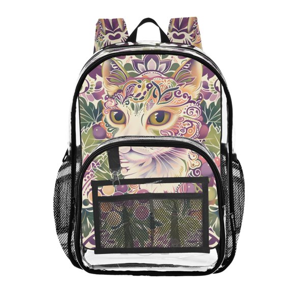 ALAZA Clear Backpack Beautiful Flower Cat PVC Transparent BookBag