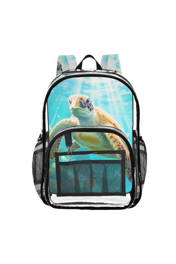 Clear Backpack Big Sea Turtle in Sea Blue PVC Transparent BookBag
