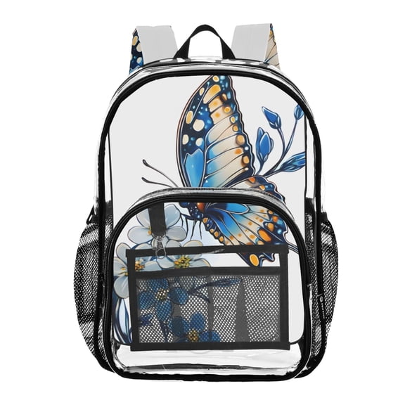 ALAZA Clear Backpack Blue Butterfly Flower PVC Transparent BookBag