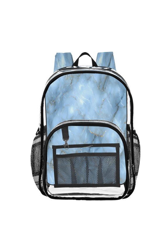 Clear Backpack Blue Marble PVC Transparent BookBag