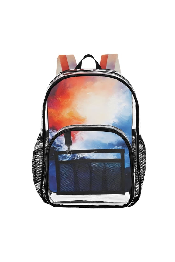 Clear Backpack Blue and Orange Marble PVC Transparent BookBag