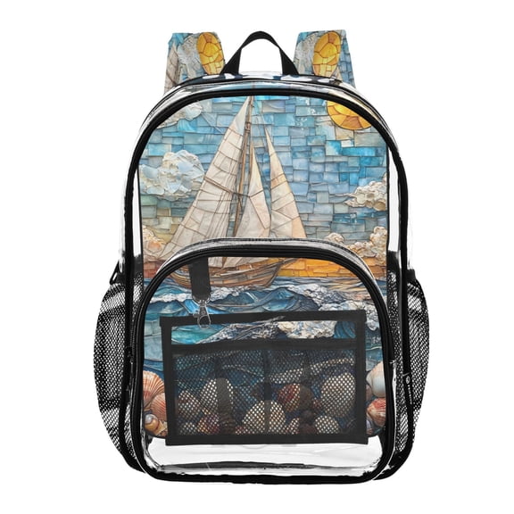 ALAZA Clear Backpack Bohemia Sailboat PVC Transparent BookBag