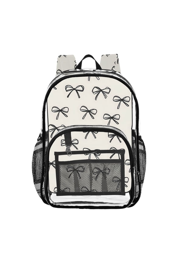 Clear Backpack Bows Beige PVC Transparent BookBag
