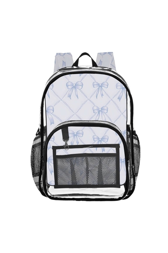 Clear Backpack Bows Checkered Blue PVC Transparent BookBag