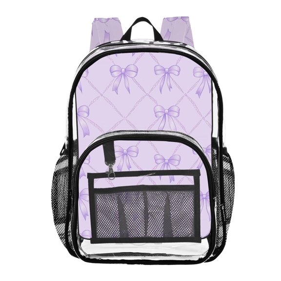 ALAZA Clear Backpack Bows Checkered Purple PVC Transparent BookBag