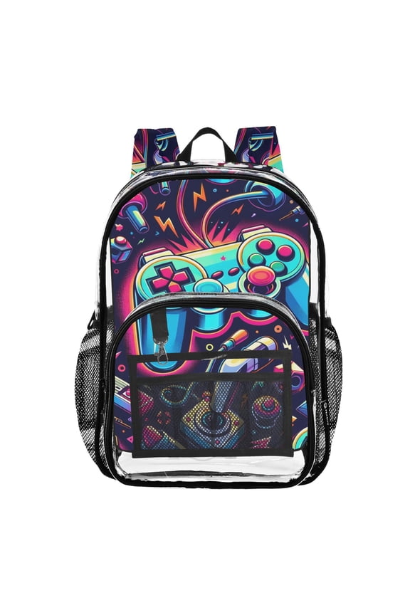 Clear Backpack Bright Pattern with Game PVC Transparent BookBag